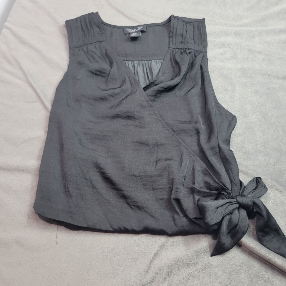 Rachel Zoe Black Sleeveless Wrap Top With Side Tie M Polyester Womens Blouse